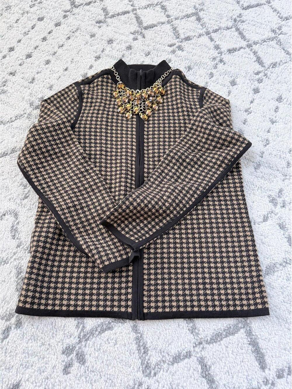 Chicos reversible zip sweater and necklace